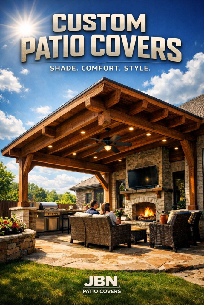 Attached patio cover installation by JBN Patio Covers