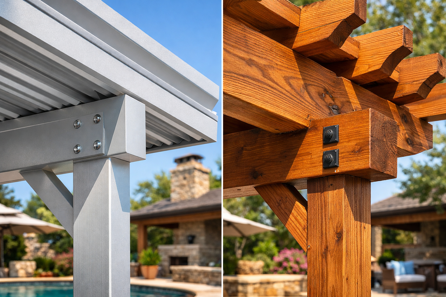 Durable patio cover materials close-up