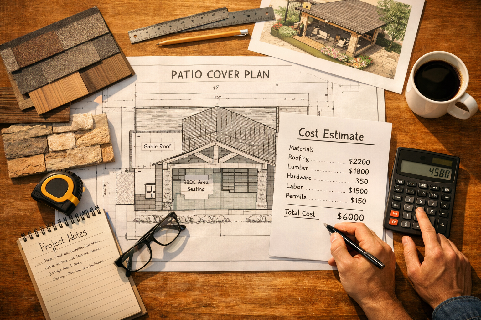 Homeowner reviewing patio cover plans
