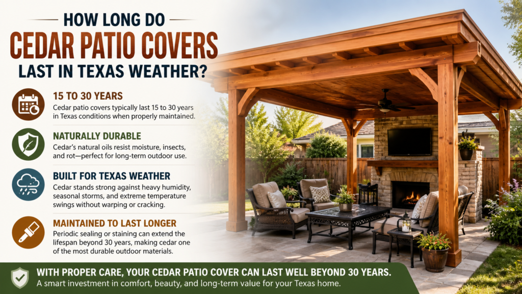 How long do cedar patio covers last in Texas weather
